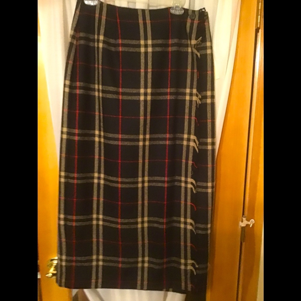 Long Wool Blend Wrap Skirt, Size 14